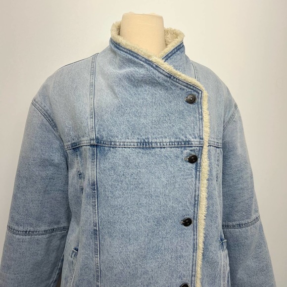 Free People Twisted Heart Cozy Denim Jacket Sherpa Lined | Size: Large - Picture 3 of 11